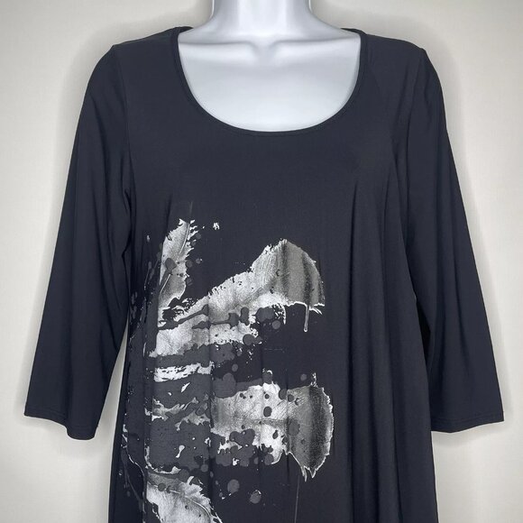 MC Planet by Innate Black Flash Dress Asymmetric Draped Abstract Floral - Picture 2 of 9